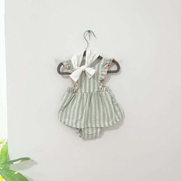 Carter's Baby Girls Green Stripe Onesie & Headband Bundle Size 6 Months - Picture 1 of 5